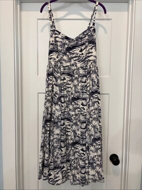 torrid Navy & White Tropical Palm-Print Midi Dress